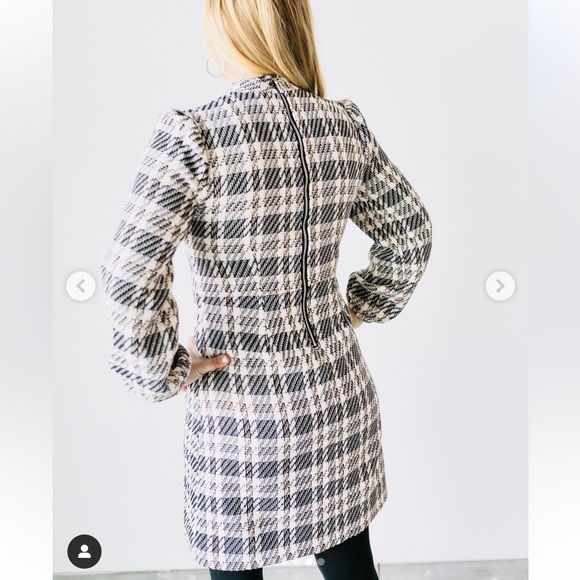 Ivy City Co Anne  Black White Plaid Tweed Mock Neck Sheath Dress Sz L - Picture 5 of 14